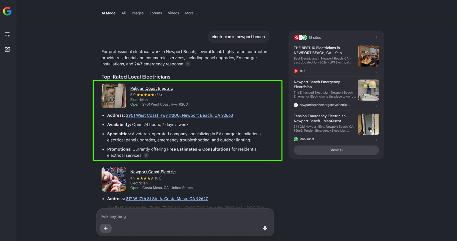 Recommended in AI search - Pelican recommending a Growth Partners client